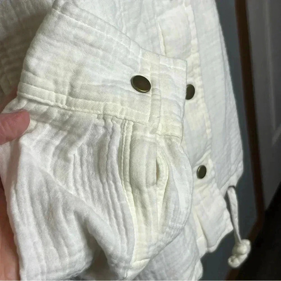 Rails Jacket Snap Women Medium Ivory Yellow Cropped Cinch Waist Organic Cotton - Picture 5 of 12
